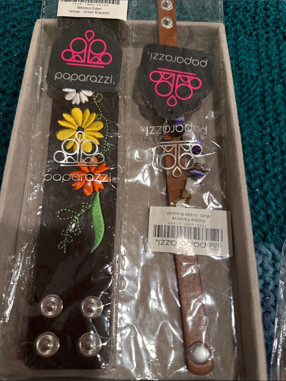 paparazzi Black Floral Embroidered Bracelet with Brown Accent Strap
